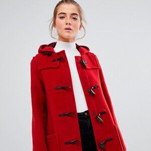 Bill Blass Ladies Vintage Pure Wool Vibrant Red Toggle/Duffle Coat